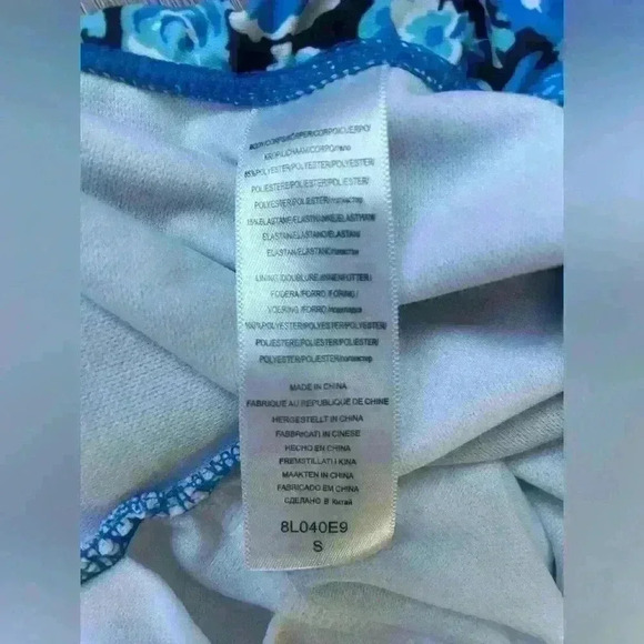 Blue floral one piece swimsuit, size small, off the shoulder w/ruflle - Picture 6 of 7